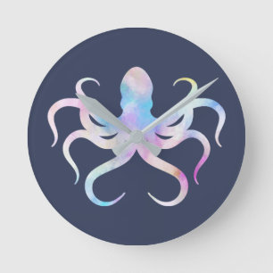 Watercolor octopus  round clock
