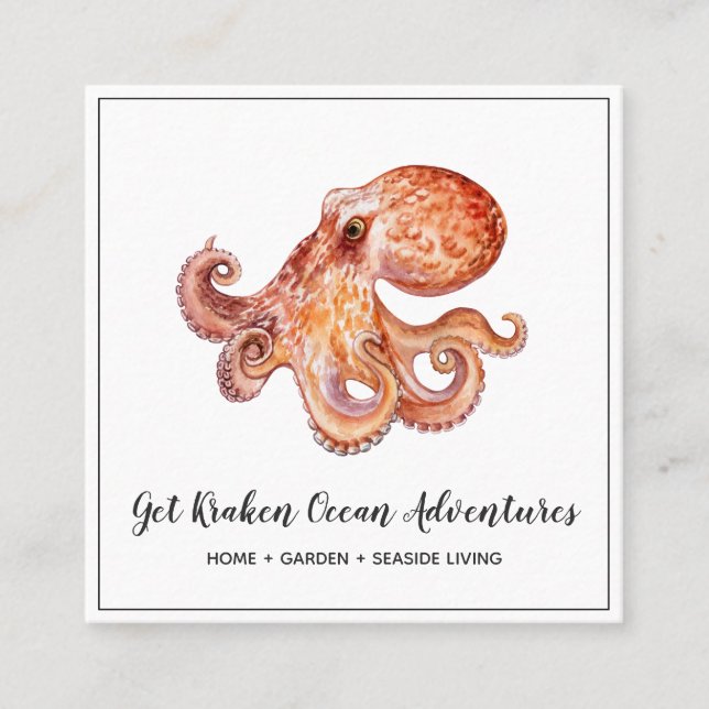 Watercolor Octopus Square Business Card (Front)