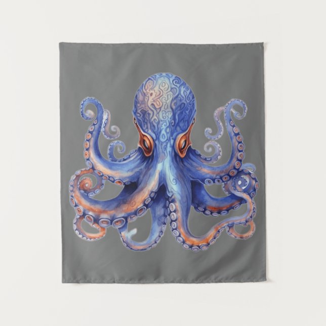  Watercolor Octopus  Tapestry (Front)