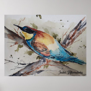   watercolor of a colourful beekeeper poster