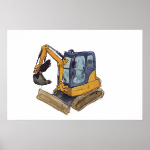 Watercolor of a little backhoe poster