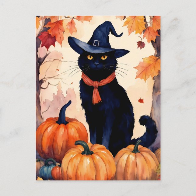 watercolor, of a mischievous black cat  postcard (Front)