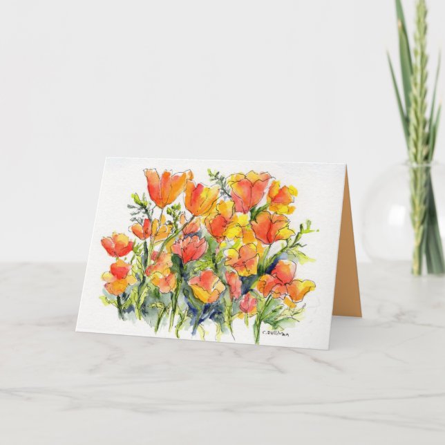 watercolor of bright poppies card (Front)