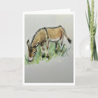 Watercolor of donkey on folded greeting card