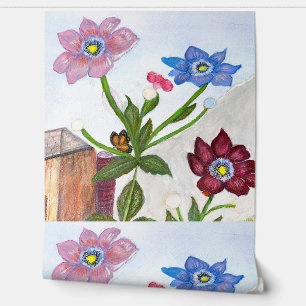 Watercolor of Flowers With A Butterfly Resting Wallpaper