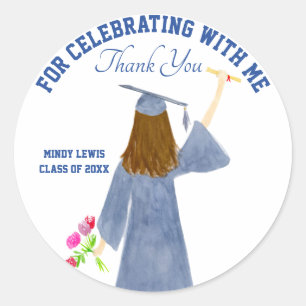 Watercolor Of Graduate With Diploma Thank You Classic Round Sticker