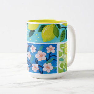 Watercolor of Lemon and Cherry Blossom Two-Tone Coffee Mug