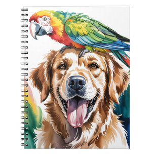 Watercolor of Macaw and a Golden retriever Notebook