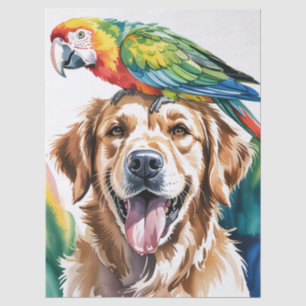 Watercolor of Macaw and a Golden retriever Tissue Paper