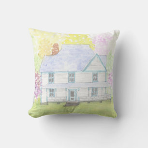 watercolor of mt. farm house cushion