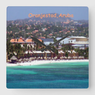 Watercolor of Oranjestad, Aruba Square Wall Clock