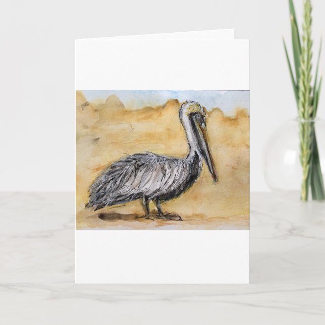 Watercolor of Pelican on Folded Greeting Card (Front)
