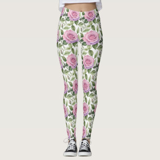 Watercolor Of Pink And Lavender Roses Leggings