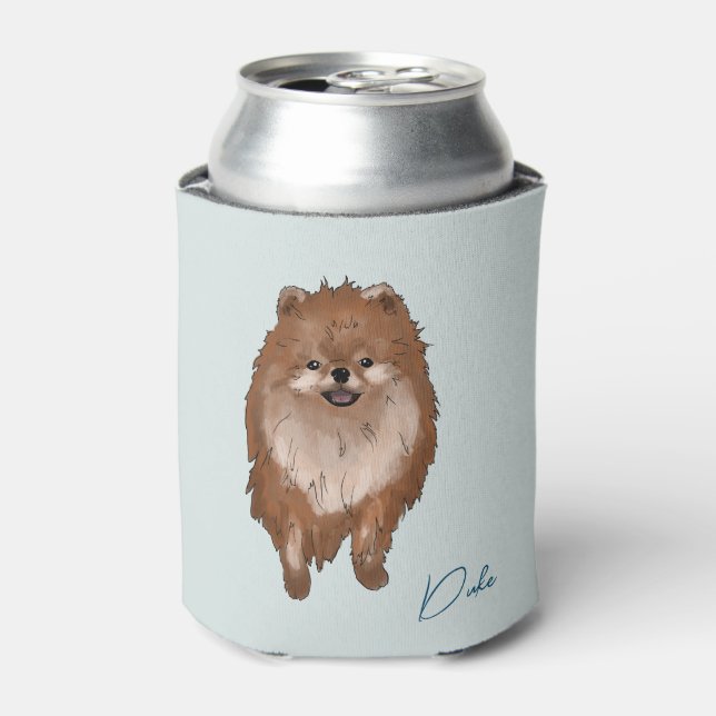 watercolor of tan Pomeranian on can cooler  (Can Front)