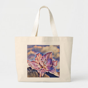 Watercolor of Tropical Purple Flower on a Log Large Tote Bag
