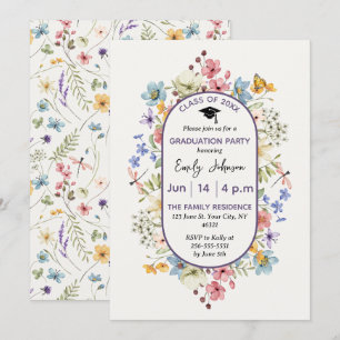 Watercolor Off-White Floral Chic Graduation  Invitation