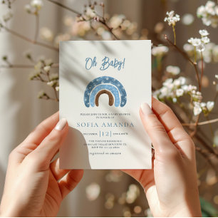 Watercolor Oh Baby Blue Rainbow Baby Shower Invitation