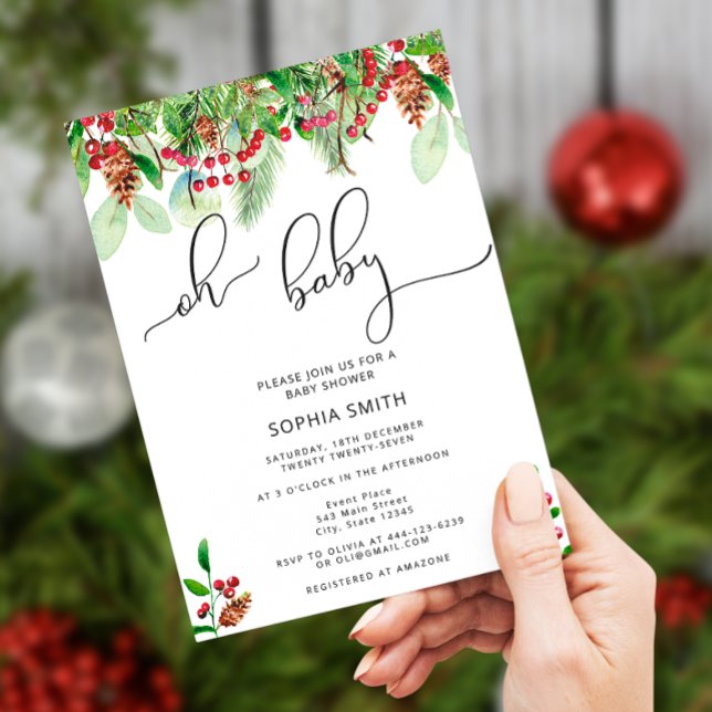 Watercolor Oh Baby Christmas baby shower Invitation (Creator Uploaded)