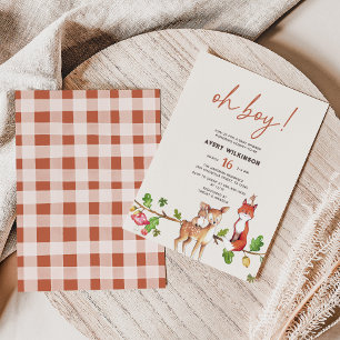 Watercolor Oh Boy Woodland Baby Shower Invitation