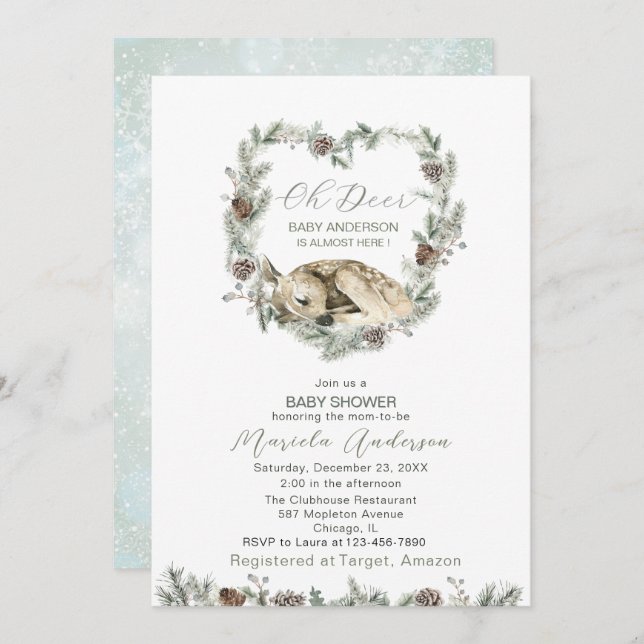  Watercolor Oh Deer Baby Shower  Invitation (Front/Back)
