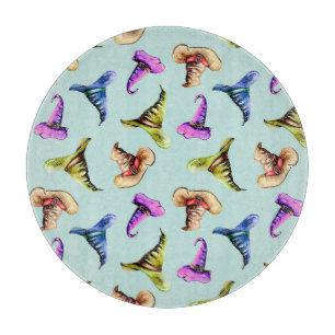 Watercolor old hats: blue background. cutting board