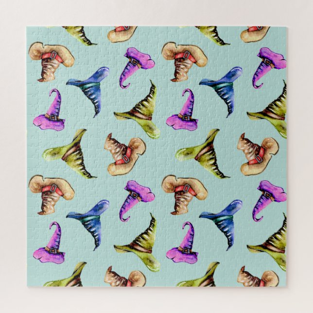 Watercolor old hats: blue background. jigsaw puzzle (Vertical)