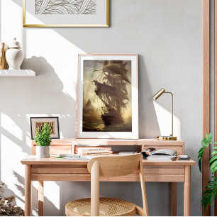 Watercolor Old Pirate Ship Wall Art