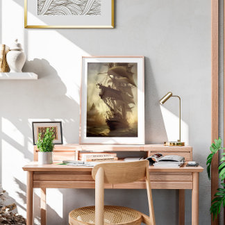 Watercolor Old Pirate Ship Wall Art