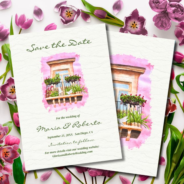 Watercolor Old Town Balcony Mexican Save the Date Invitation (Creator Uploaded)
