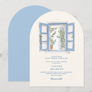 Watercolor Olive Blue tile Greece Wedding Invitat Invitation