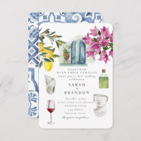 Watercolor Olive Blue tile Greece Wedding