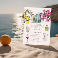 Watercolor Olive Blue tile Greece Wedding