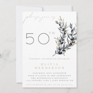 Watercolor Olive Branch Adult Birthday Invitation