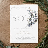 Watercolor Olive Branch Adult Birthday Invitation