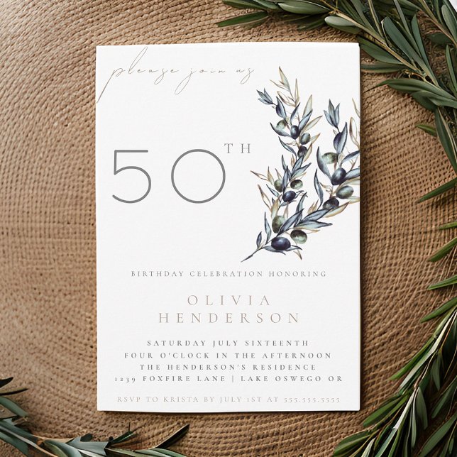 Watercolor Olive Branch Adult Birthday Invitation (Creator Uploaded)