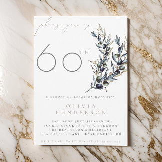 Watercolor Olive Branch Adult Birthday Invitation