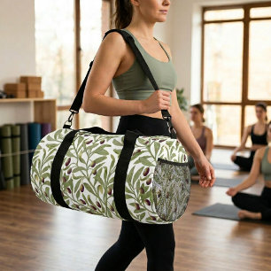 Watercolor Olive Branch Botanical Pattern Duffle Bag