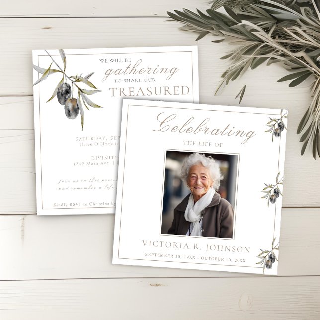 Watercolor Olive Branch Celebration of Life Invitation (Creator Uploaded)