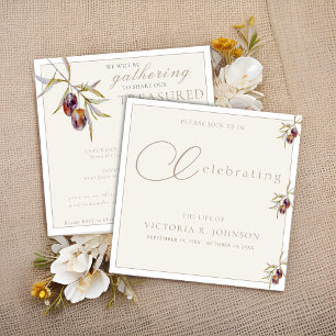 Watercolor Olive Branch Celebration of Life Invitation