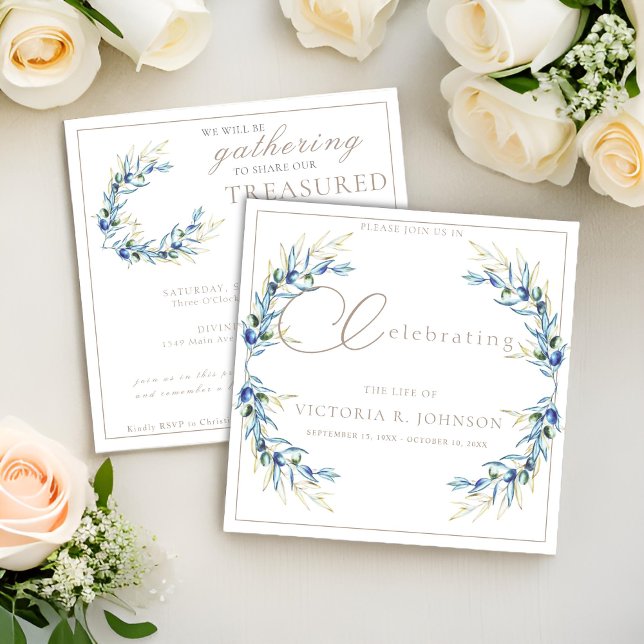 Watercolor Olive Branch Celebration of Life Invitation (Creator Uploaded)