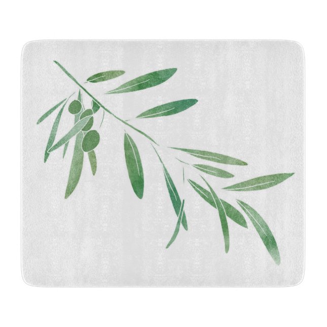 Watercolor Olive Branch Cutting Board (Front)