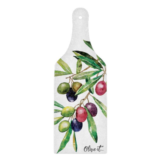 Watercolor Olive Branch Cutting Board (Front)