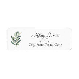 Watercolor Olive Branch Elegant Return Address Label