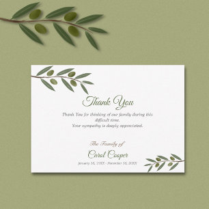 Watercolor Olive Branch Funeral Thank You Card