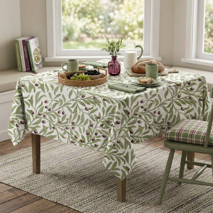 Watercolor Olive Branch Green Sage Botanical Tablecloth