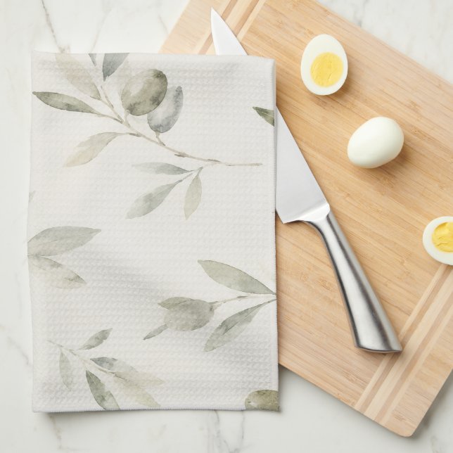 Watercolor Olive Branch Kitchen Towel (Quarter Fold)