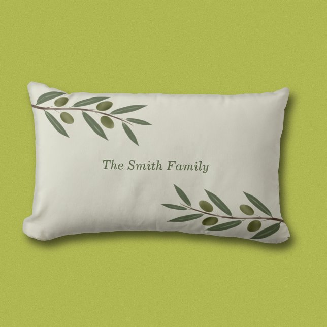 Watercolor Olive Branch Lumbar Cushion (Watercolor Olive Branch Pillow)