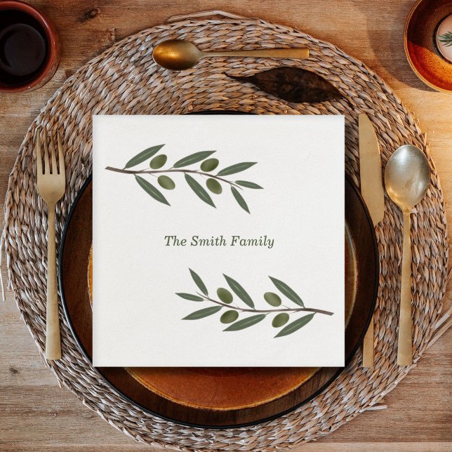 Watercolor Olive Branch Napkin (Watercolor Olive Branch Napkins)