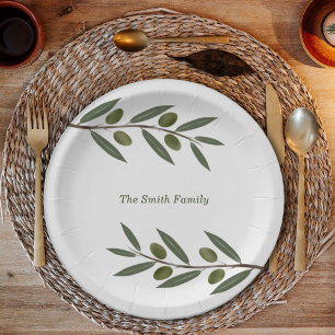 Watercolor Olive Branch Paper Plate