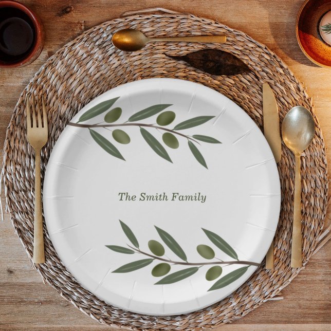 Watercolor Olive Branch Paper Plate (Watercolor Olive Branch Paper Plates)